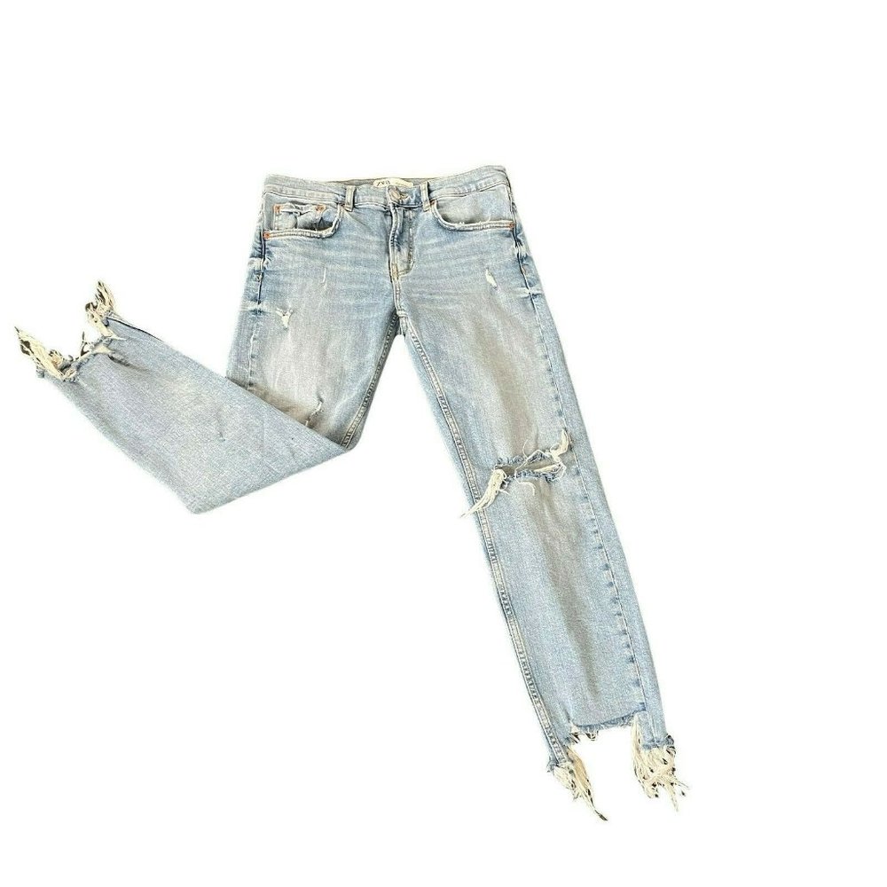 ZARA Women's Jeans Size Raw Hem Ripped Straight Size 6